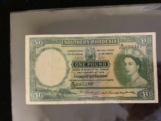 Southern Rhodesia Qeii One Pound Banknote 3ed January September 1953