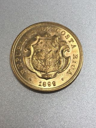 1899 Costa Rica 20 Colones Gold Coin Km 141