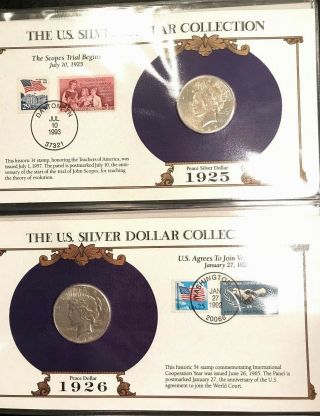 35 Morgan,  Peace Silver Dollar & Stamp Collector Set US Postal Society 10