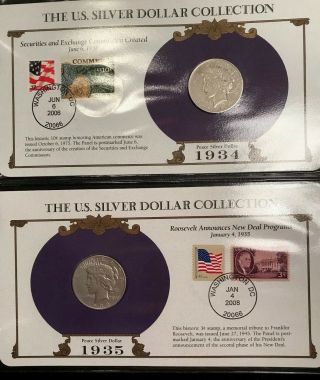 35 Morgan,  Peace Silver Dollar & Stamp Collector Set US Postal Society 12