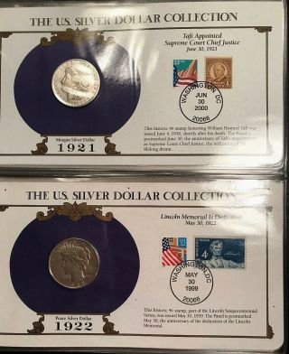 35 Morgan,  Peace Silver Dollar & Stamp Collector Set US Postal Society 9