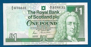 Scotland Royal Bank Plc £1 Pound 1987 P - 346 Edinburgh Castle On Back Banknote