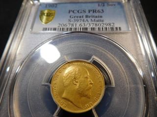 R190 Great Britain 1902 GOLD 1/2 Sovereign S - 3974A Matte PCGS PROOF - 63 2