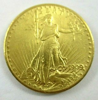 Saint Gaudens 1909 - S Gold $20 Dollar Double Eagle Coin Early Date About Unc