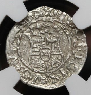 HUNGARY.  Silver Denar,  Maximilian II,  1577 - KB,  NGC MS63 2