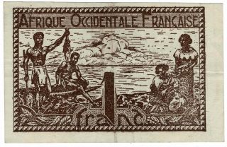 French West Africa 1944 Nd Issue 1 Franc Pick 34b Foreign World Banknote