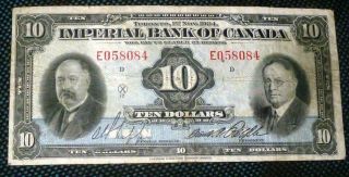 1934 $10 Imperial Bank Of Canada Chartered Banknote
