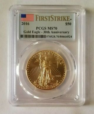 2016 1 Oz $50 Gold American Eagle Pcgs Ms 70 First Strike 30th Anniversary