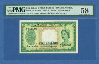 1953 Board Of Commissioners Of Currency Malaya Queen Elizabeth $5 Pmg 58