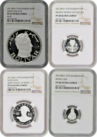 Sharjah 1970 Silver Proof Set 4 Coins Uae United Arab Emirates Ngc Pf66 - 68
