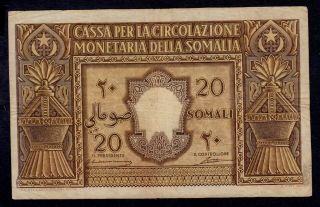 Italian Somaliland 20 Somali 1950 Pick 14a Fine, .
