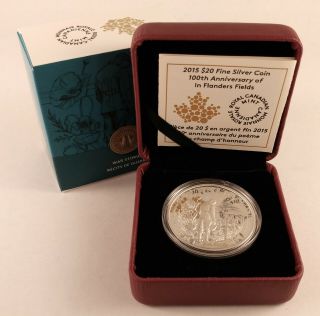 2015 Canada 20 Dollars 100th Ann.  Of In Flanders Fields Proof Fine Silver Coin