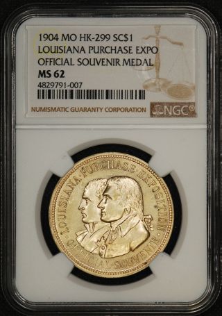 1904 Louisiana Purchase Official Medal.  Ngc Ms - 62 Us Medal Hk - 299 Silver