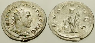 019.  Roman Silver Coin.  Philip I.  Ar Antoninianus.  Rome.  Annona.  Vf
