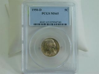 1950 - D Ms65 5c Pcgs Uncirculated Jefferson Nickel Us Coin Slab Ar0008