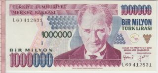 Turkey Banknote P209a 1,  000,  000 1.  000 000 1000000 Lira Prefix L,  Unc