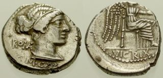 014.  Roman Silver Coin.  Porcia 5.  Ar Denarius.  Female Bust / Venus.  Vf