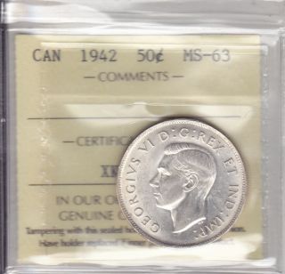 1942 Iccs Ms63 50 Cents (wide Date Die Cracks Die Clashes) Canada Fifty Half Dol