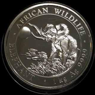 2016 Somalia Elephant 1 Kilo African Wildlife.  9999 Silver Coin In Capsule Bu