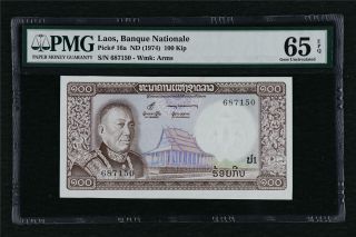 1974 Laos Banque Nationale 100 Kip Pick 16a Pmg 65 Epq Gem Unc