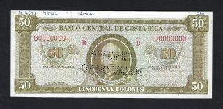 Costa Rica 50 Colone 1964 - 70 P232s Specimen Perforated Aunc - Unc