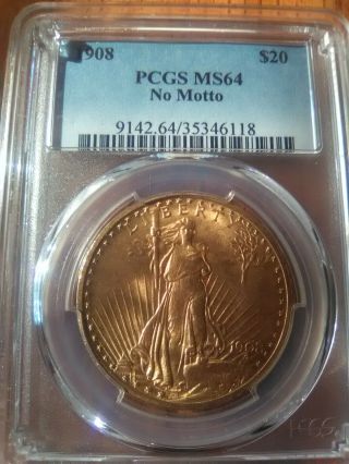 1908 No Motto Saint Gaudens Gold Coin Ms64