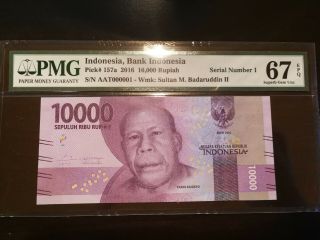 Serial 000001 Indonesia 10000 Rupiah 2016 Pmg Gem Uncirculated 67 Epq