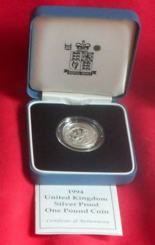 1994 Silver U K One Pound Proof Coin W/case & (ctl 719)