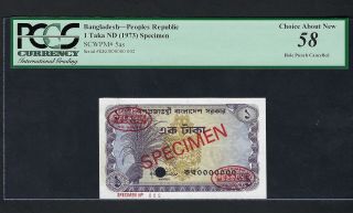 Bangladesh One Taka Nd (1973) P5as Specimen Tdlr N002 About Uncirculated