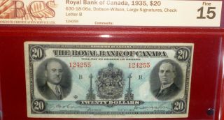 1935 $20 Royal Bank Of Canada Chartered Banknote
