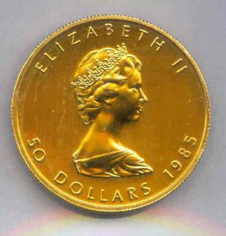 Canada 1985 1 Oz Pure.  9999 Fine Gold Maple Leaf Coin $50 Fifty Dollars Bullion