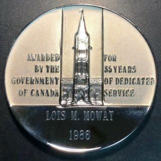 1986 Canada Dedicated Service Award 925 Sterling Silver Medal - 108 Grams