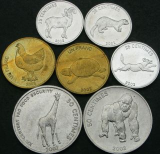 Congo 25,  50 Centimes,  1 Franc 2002 - 7 Coins - 1921 ¤
