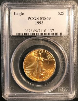 1993 $25 American Half - Ounce Gold Eagle - Pcgs Ms69