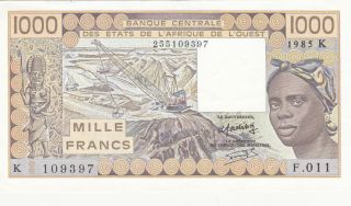 1000 Francs Ef Banknote From West African States/senegal 1988 Pick - 707ka