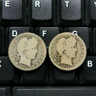 1911 D And 1915 S Barber Quarters