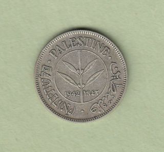 1942 Palestine 50 Mils Silver Coin - Vf