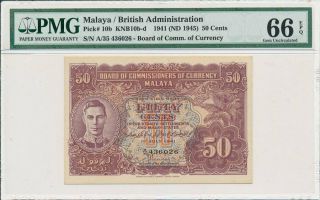 Board Of Comm.  Of Currency Malaya 50 Cents 1941 Pmg 66epq