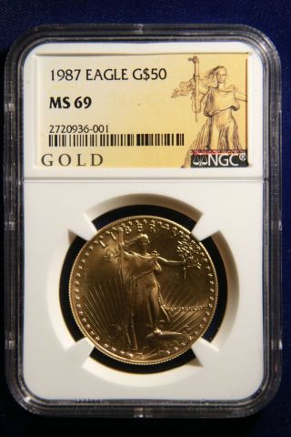 1987 Gold American Eagle $50 Ngc Certified Ms69 1 Oz Fine Gold