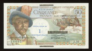 1 Nouveau Francs On 50 Francs From Saint - Pierre - Et - Miquelon Unc