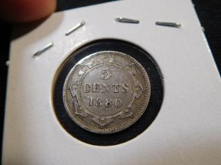 A24 Canada Newfoundland 1880 5 Cents AU Trends 1750 CAD in 50 Tiny Rim Ding 2