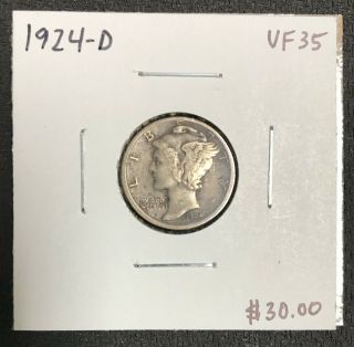 1924 - D U.  S.  Silver Mercury Dime Very Fine,  C2093