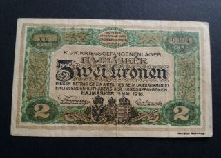 Pow Camp Banknote Austria / Hungary HajmÁskÉr 2 Kronen / Korona 1916.