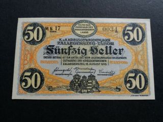 Pow Camp Banknote Austria / Hungary Zalaegerszeg 50 Heller / Fillér 1916 Unc.