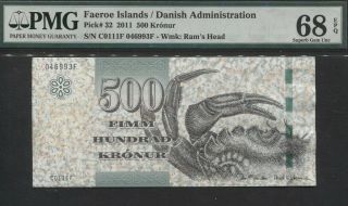 Tt Pk 32 2011 Faeroe Islands / Danish Administration 500 Kronur Pmg 68q
