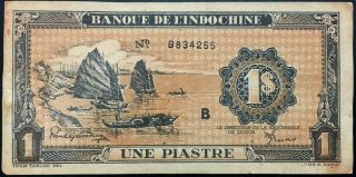 T9 2040 French Indochina 1 Piastre 1942 - 1943 P.  60 Circulated (xf)