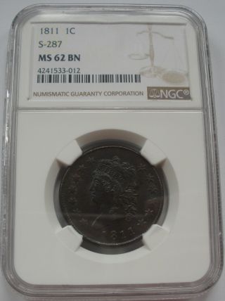 1811 Classic Head Large Cent Ngc Ms 62 Fantastic Blue Green Color Great Luster