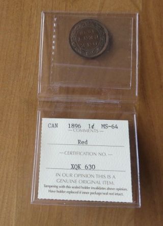 1896 Canada One Large Cent Iccs - Ms Uncirculated 64 Red