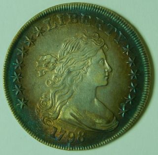 1798 Draped Bust Silver Dollar Large Eagle Rainbow Toned $1 13 Stars