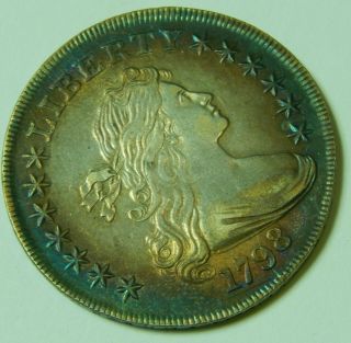 1798 Draped Bust Silver Dollar Large Eagle Rainbow Toned $1 13 Stars 5